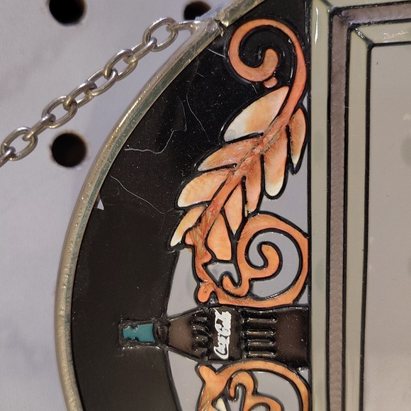 Coca-Cola stained glass hanging sign with chain 7" oval - Picture 2 of 5